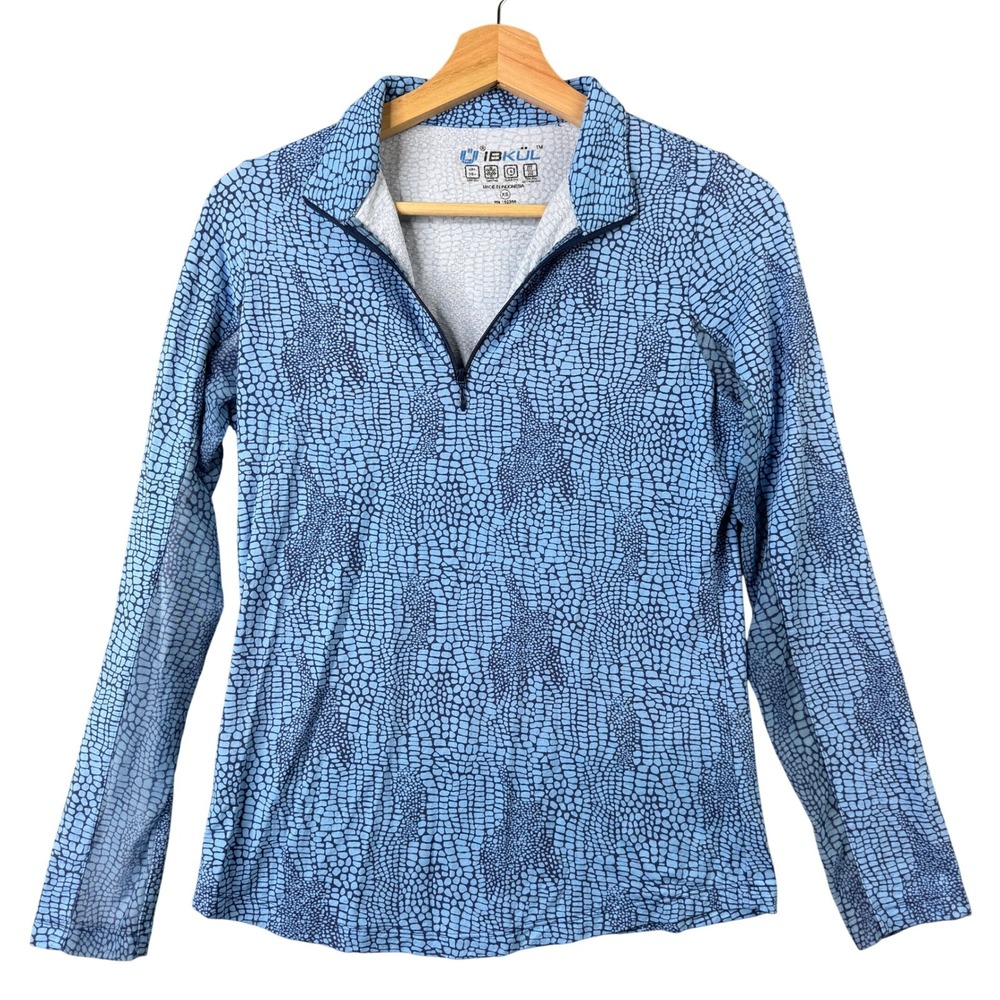 IBKUL‎ Womens XS Blue Animal Print IceFil Cooling UPF 50+ 1/4 Zip Golf Pullover